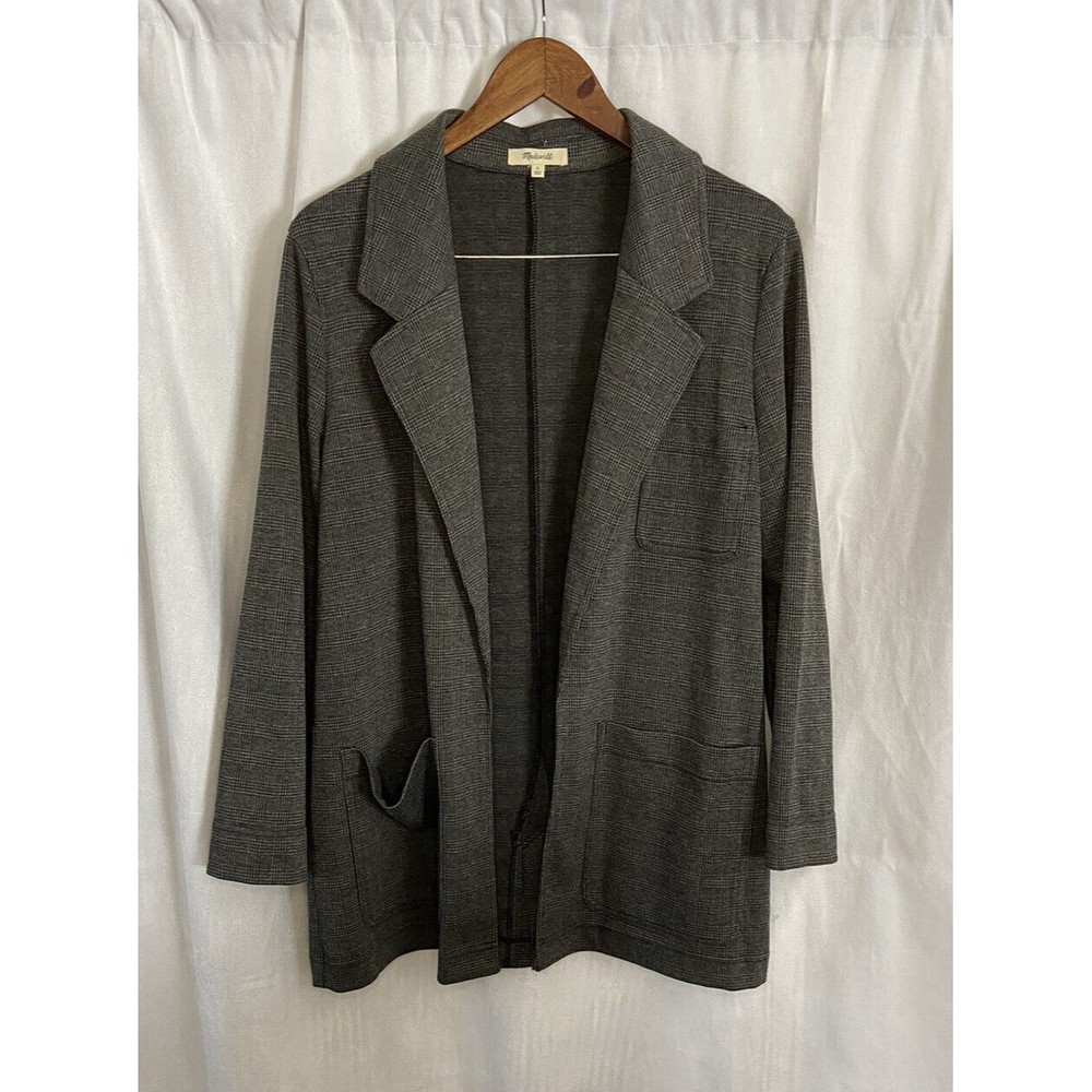 Madewell Blazer Oversized Jacket Knit Glen Plaid Black Gray Women's Size L - Picture 1 of 8